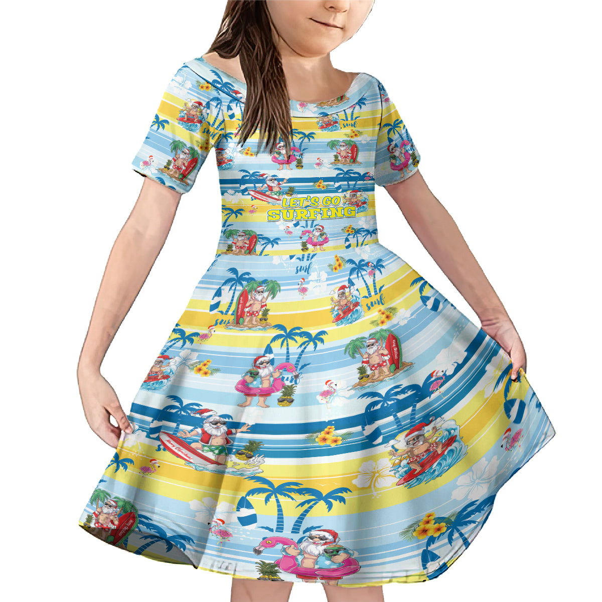 Surfing Christmas Family Matching Mermaid Dress and Hawaiian Shirt Tropical Santa Let's Go Surfing - Wonder Print Shop