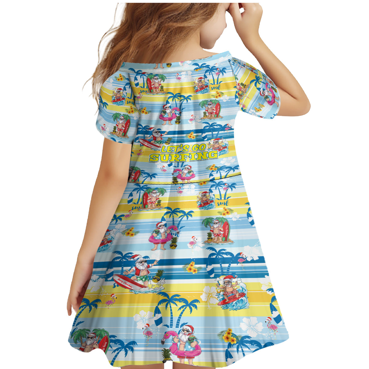 Surfing Christmas Family Matching Mermaid Dress and Hawaiian Shirt Tropical Santa Let's Go Surfing - Wonder Print Shop