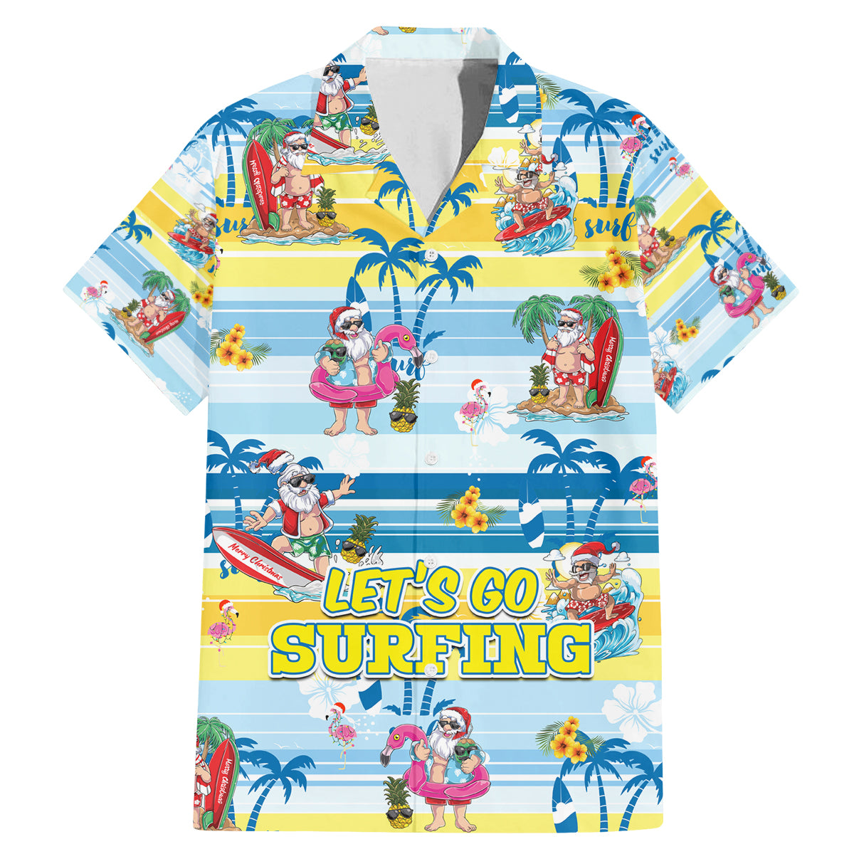 Surfing Christmas Family Matching Mermaid Dress and Hawaiian Shirt Tropical Santa Let's Go Surfing - Wonder Print Shop