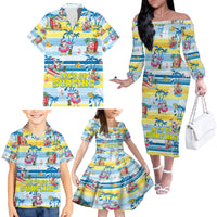 Surfing Christmas Family Matching Off Shoulder Long Sleeve Dress and Hawaiian Shirt Tropical Santa Let's Go Surfing - Wonder Print Shop