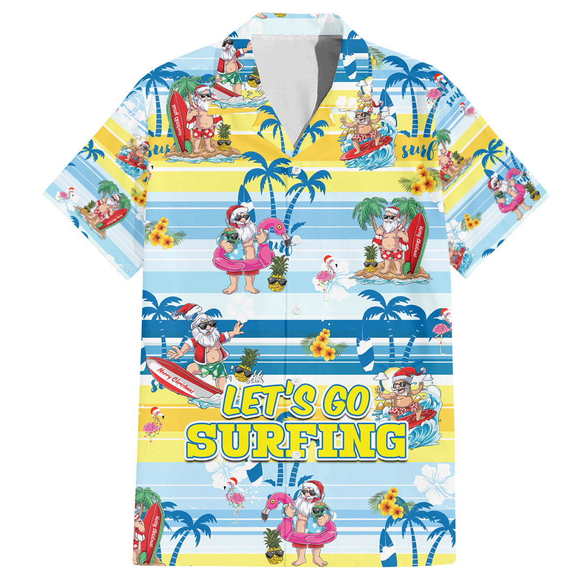 Surfing Christmas Family Matching Off Shoulder Maxi Dress and Hawaiian Shirt Tropical Santa Let's Go Surfing - Wonder Print Shop