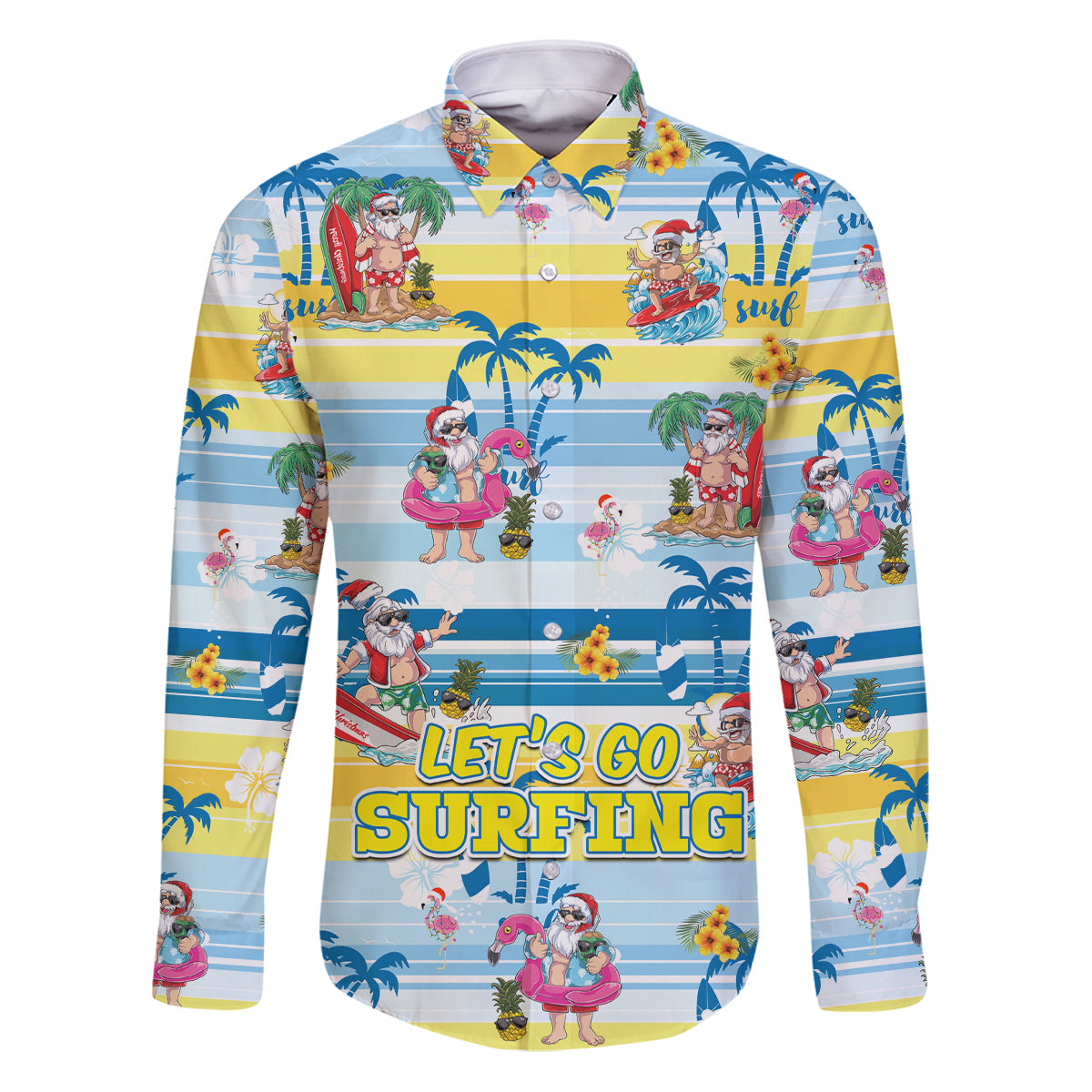 Surfing Christmas Family Matching Puletasi Dress and Hawaiian Shirt Tropical Santa Let's Go Surfing - Wonder Print Shop