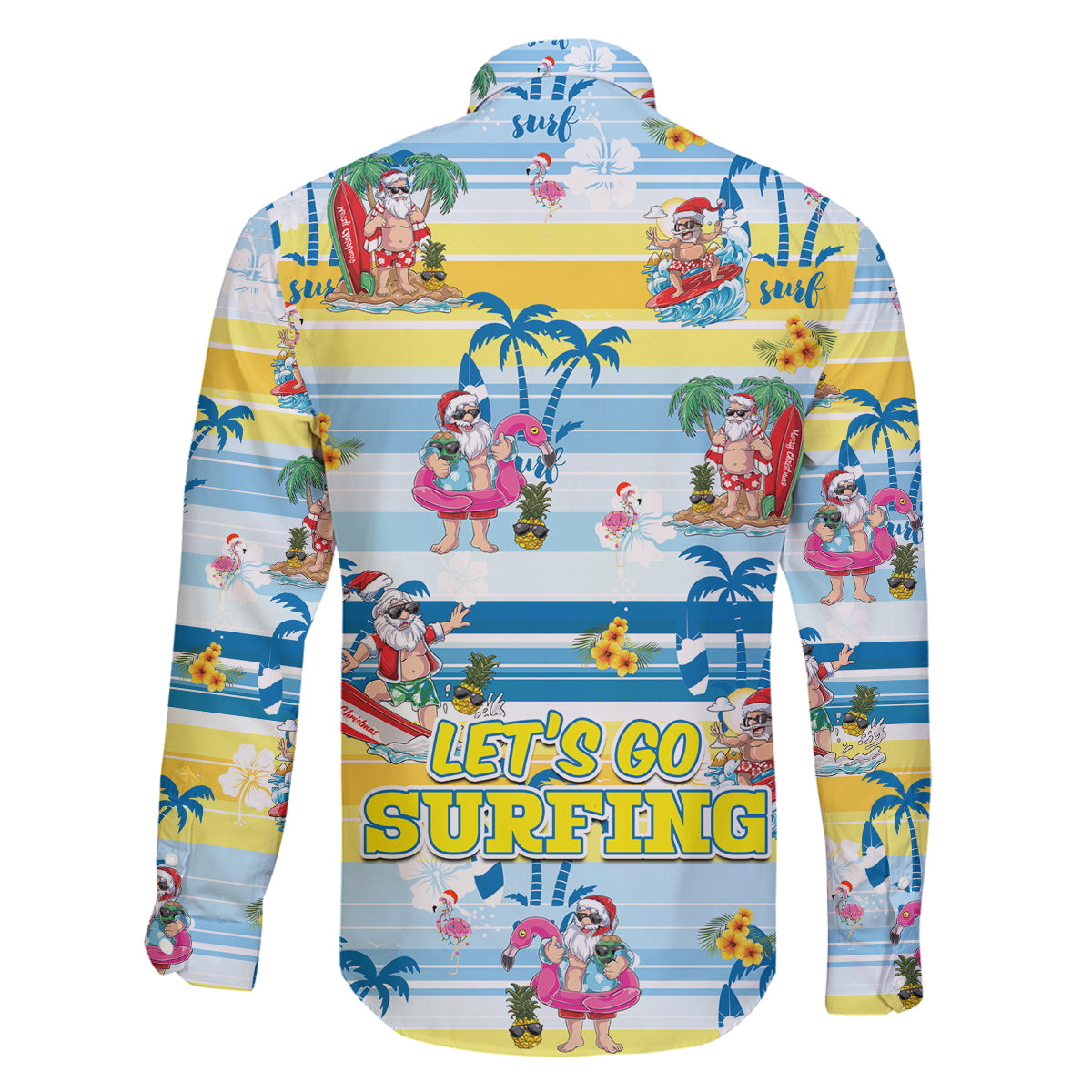Surfing Christmas Family Matching Puletasi Dress and Hawaiian Shirt Tropical Santa Let's Go Surfing - Wonder Print Shop