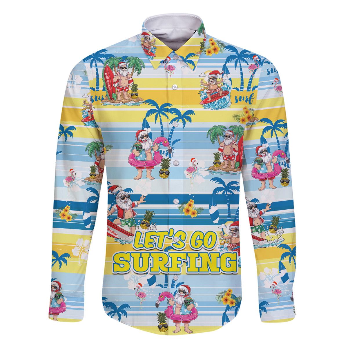 Surfing Christmas Family Matching Summer Maxi Dress and Hawaiian Shirt Tropical Santa Let's Go Surfing - Wonder Print Shop