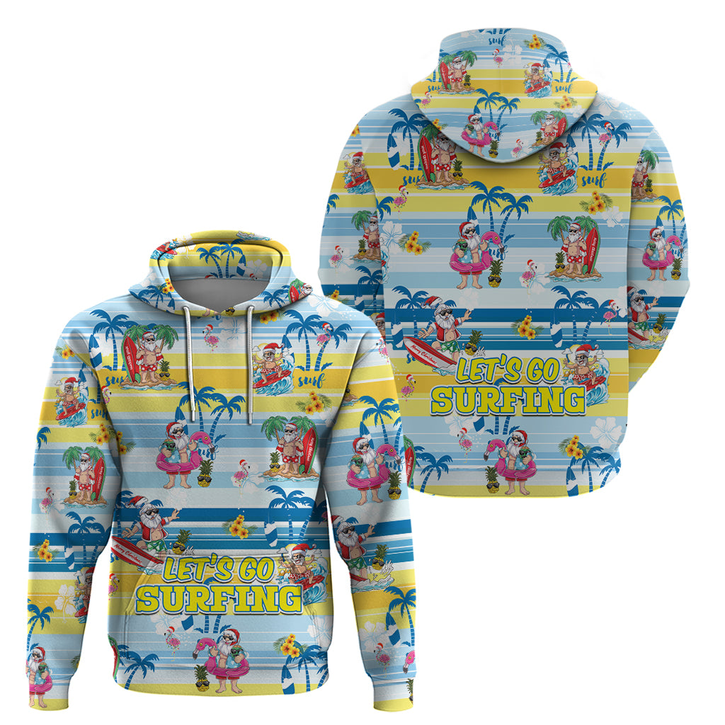 Surfing Christmas Hoodie Tropical Santa Let's Go Surfing - Wonder Print Shop