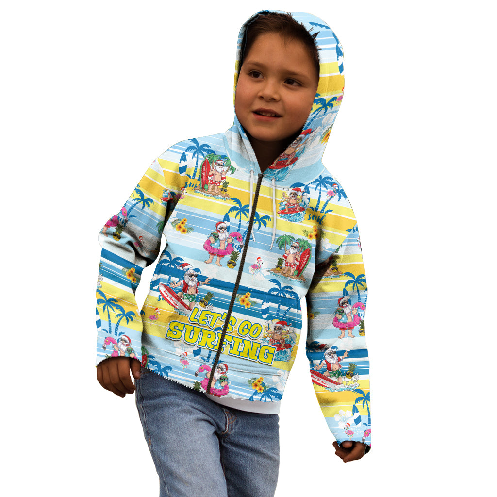 Surfing Christmas Kid Hoodie Tropical Santa Let's Go Surfing - Wonder Print Shop