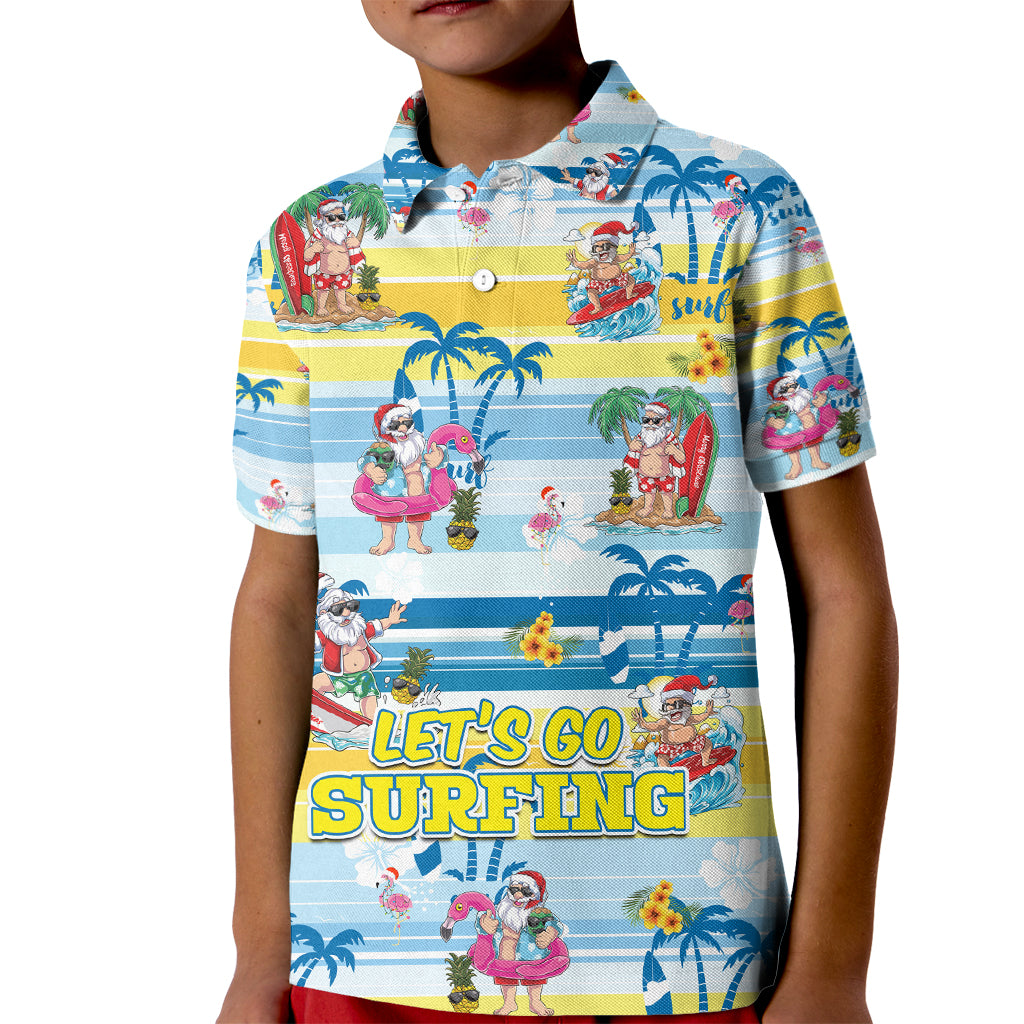 Surfing Christmas Kid Polo Shirt Tropical Santa Let's Go Surfing - Wonder Print Shop