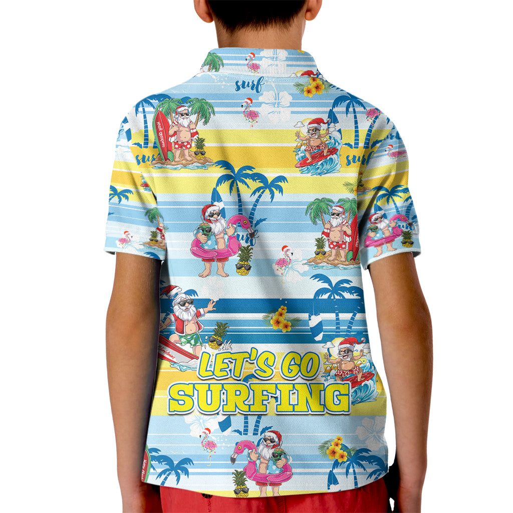 Surfing Christmas Kid Polo Shirt Tropical Santa Let's Go Surfing - Wonder Print Shop