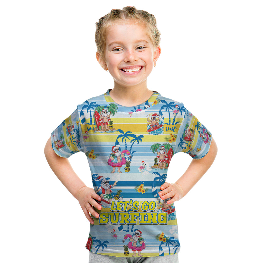 Surfing Christmas Kid T Shirt Tropical Santa Let's Go Surfing - Wonder Print Shop