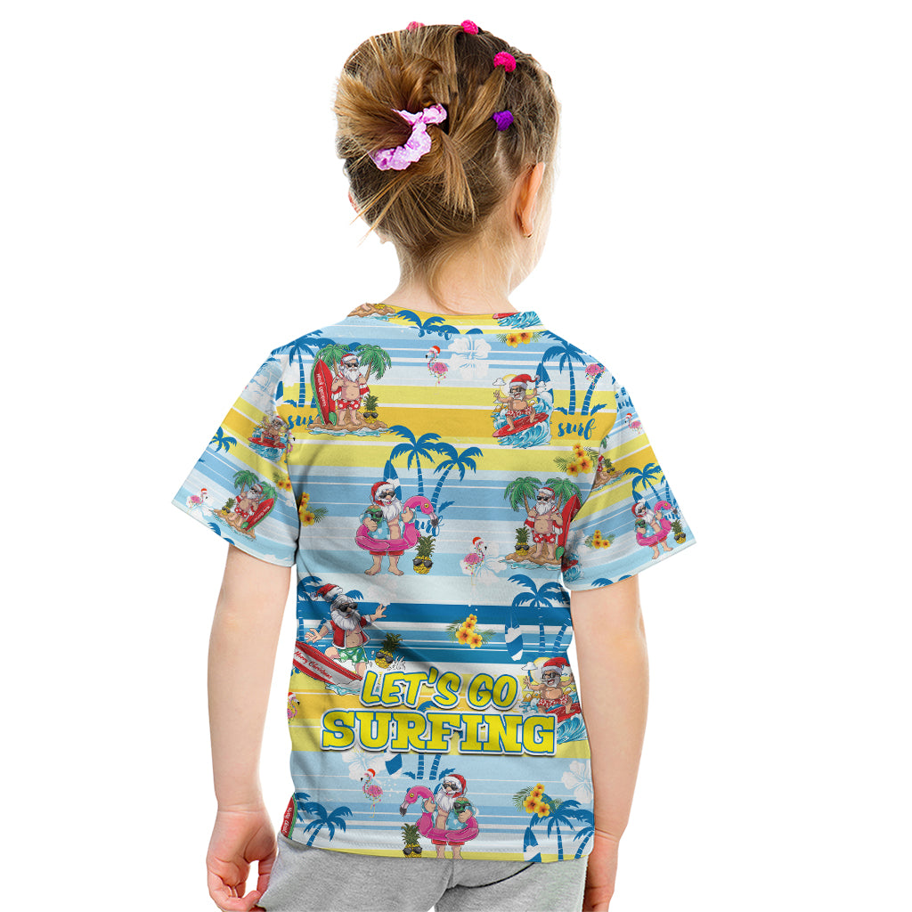Surfing Christmas Kid T Shirt Tropical Santa Let's Go Surfing - Wonder Print Shop