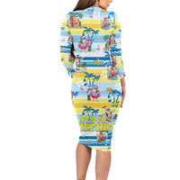 Surfing Christmas Long Sleeve Bodycon Dress Tropical Santa Let's Go Surfing - Wonder Print Shop