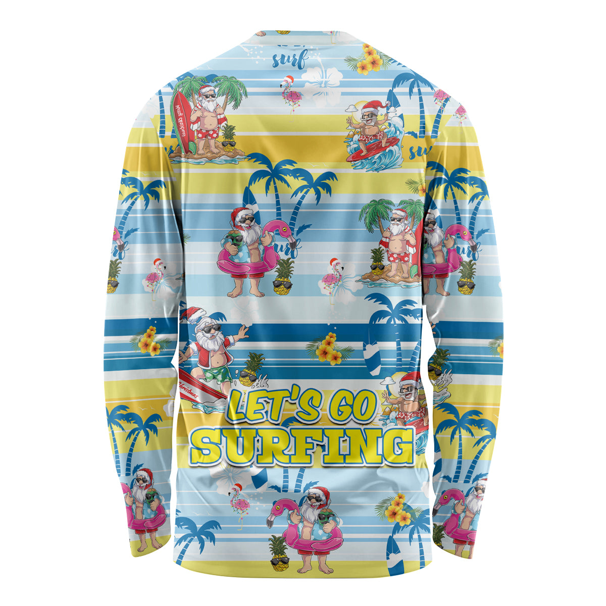 Surfing Christmas Long Sleeve Shirt Tropical Santa Let's Go Surfing - Wonder Print Shop