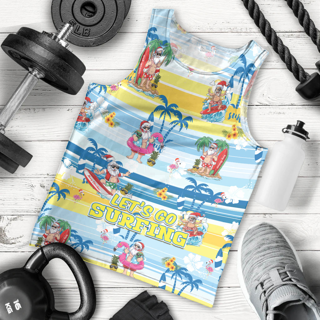 Surfing Christmas Men Tank Top Tropical Santa Let's Go Surfing - Wonder Print Shop
