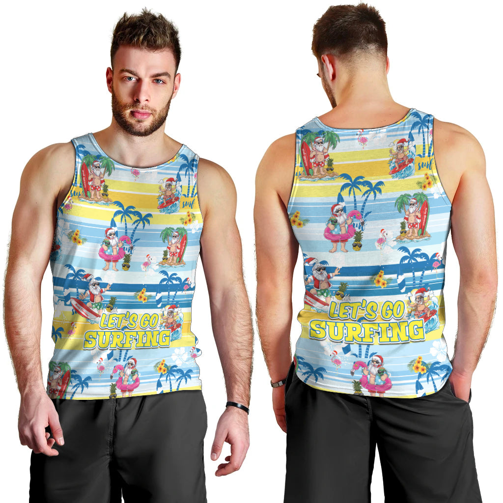 Surfing Christmas Men Tank Top Tropical Santa Let's Go Surfing - Wonder Print Shop