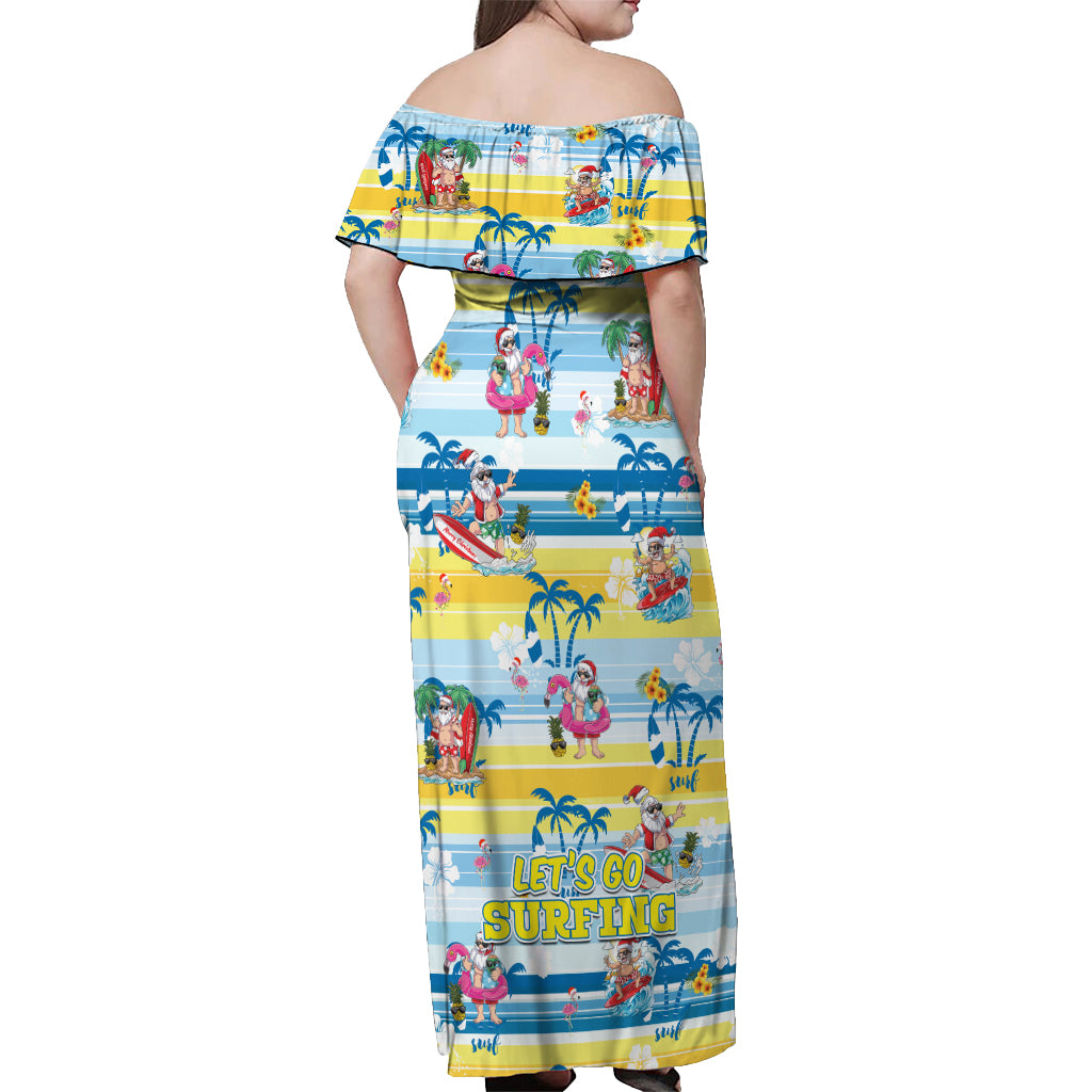 Surfing Christmas Off Shoulder Maxi Dress Tropical Santa Let's Go Surfing - Wonder Print Shop