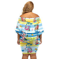 Surfing Christmas Off Shoulder Short Dress Tropical Santa Let's Go Surfing - Wonder Print Shop