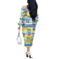 Surfing Christmas Off The Shoulder Long Sleeve Dress Tropical Santa Let's Go Surfing - Wonder Print Shop
