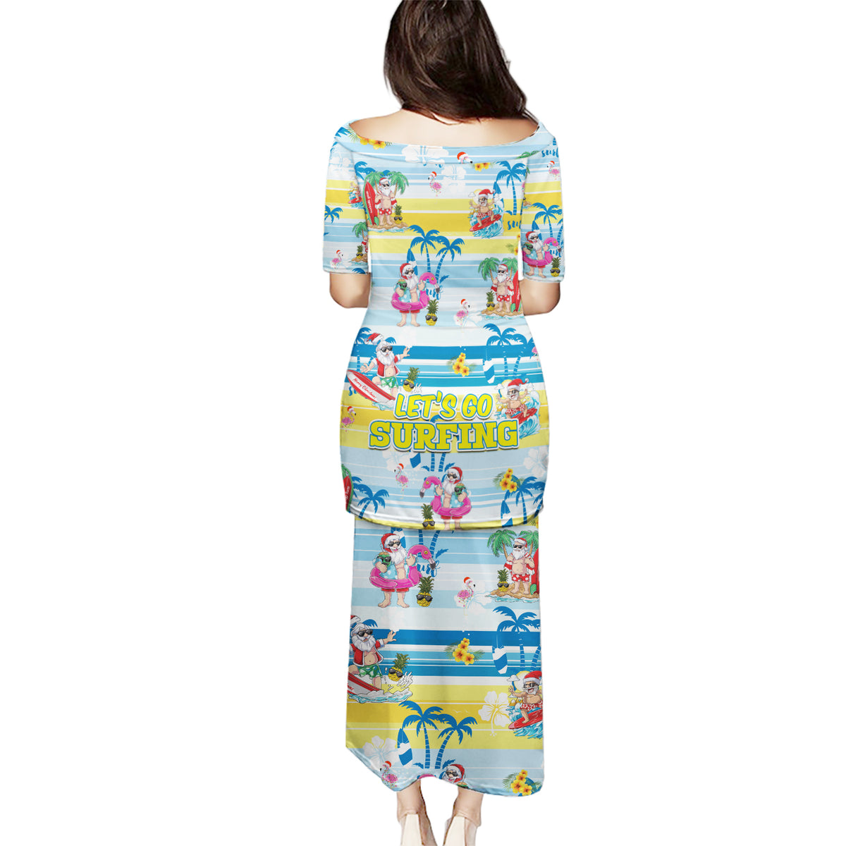 Surfing Christmas Puletasi Tropical Santa Let's Go Surfing - Wonder Print Shop