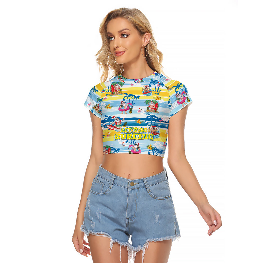 Surfing Christmas Raglan Cropped T Shirt Tropical Santa Let's Go Surfing - Wonder Print Shop