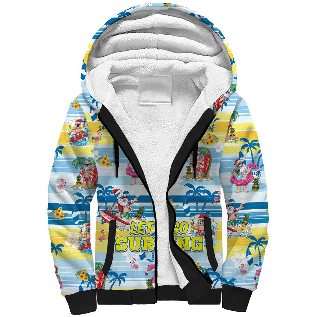 Surfing Christmas Sherpa Hoodie Tropical Santa Let's Go Surfing - Wonder Print Shop