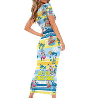 Surfing Christmas Short Sleeve Bodycon Dress Tropical Santa Let's Go Surfing - Wonder Print Shop