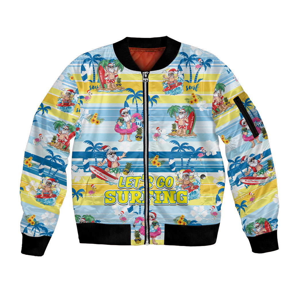 Surfing Christmas Sleeve Zip Bomber Jacket Tropical Santa Let's Go Surfing - Wonder Print Shop