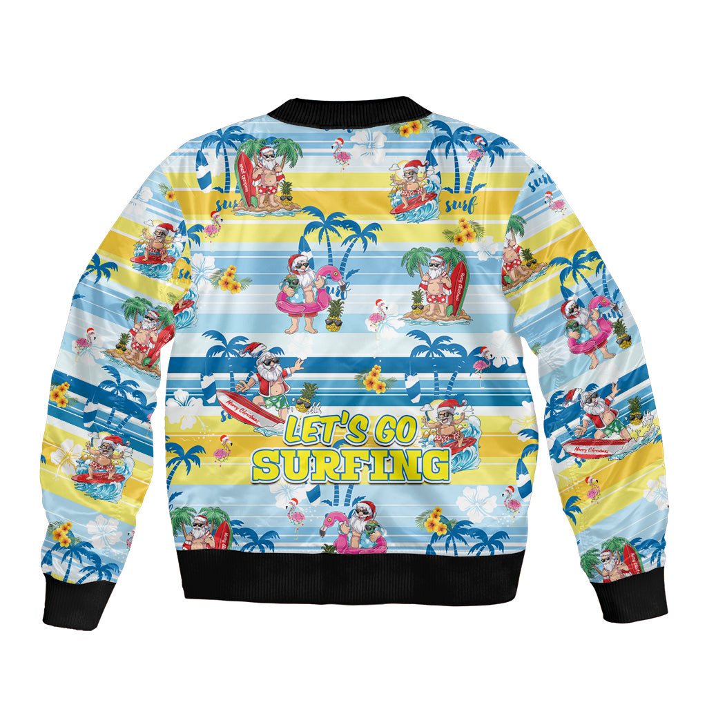 Surfing Christmas Sleeve Zip Bomber Jacket Tropical Santa Let's Go Surfing - Wonder Print Shop