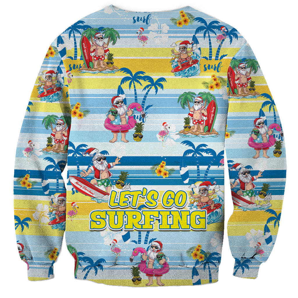 Surfing Christmas Sweatshirt Tropical Santa Let's Go Surfing - Wonder Print Shop