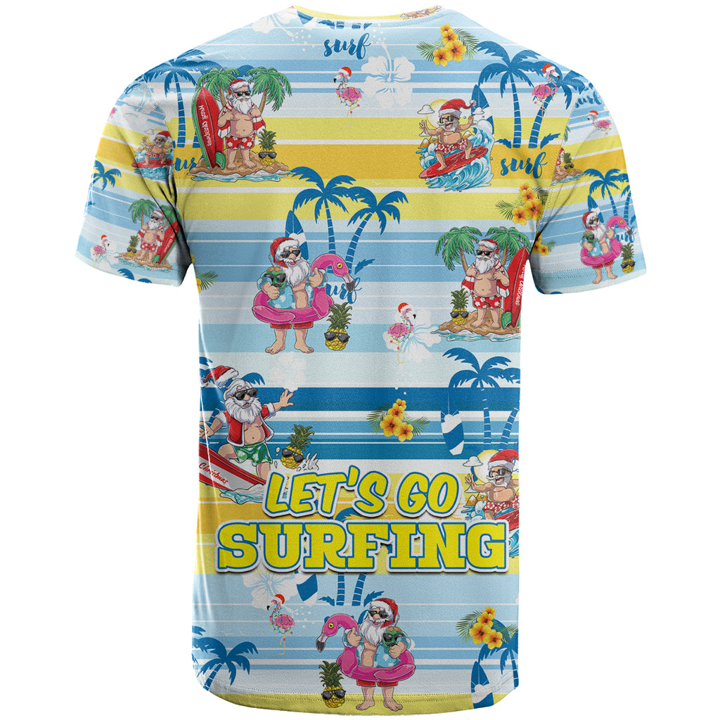 Surfing Christmas T Shirt Tropical Santa Let's Go Surfing - Wonder Print Shop