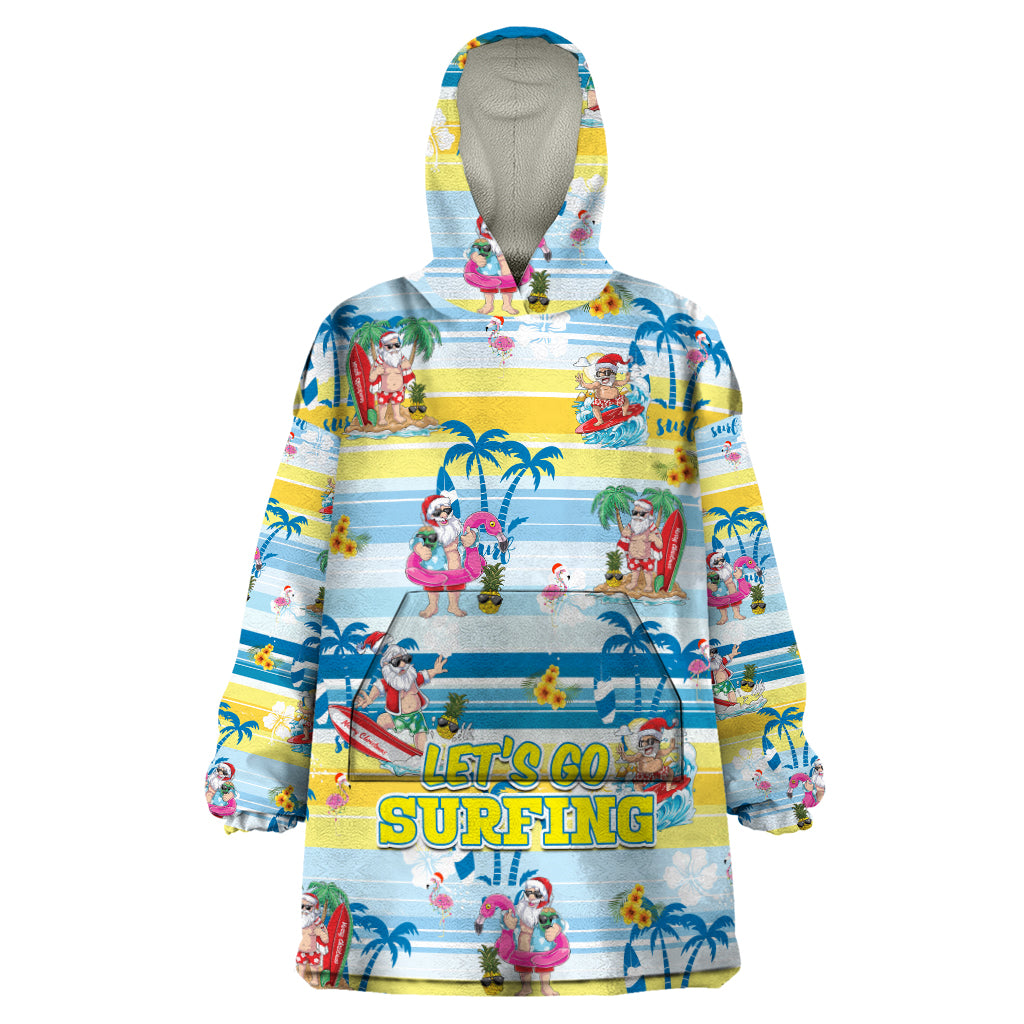 Surfing Christmas Wearable Blanket Hoodie Tropical Santa Let's Go Surfing - Wonder Print Shop