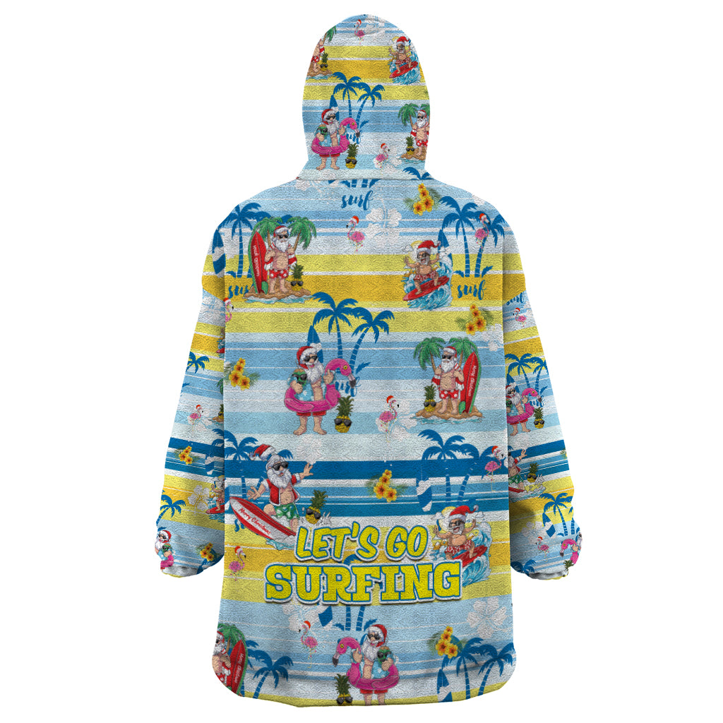 Surfing Christmas Wearable Blanket Hoodie Tropical Santa Let's Go Surfing - Wonder Print Shop