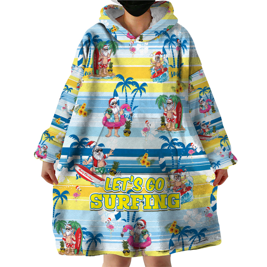 Surfing Christmas Wearable Blanket Hoodie Tropical Santa Let's Go Surfing - Wonder Print Shop