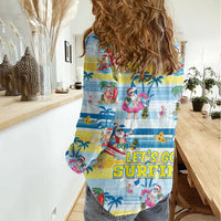 Surfing Christmas Women Casual Shirt Tropical Santa Let's Go Surfing - Wonder Print Shop