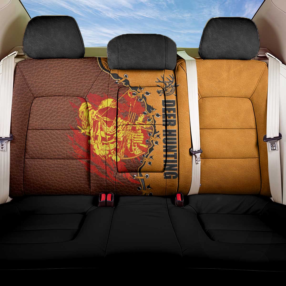 Skull Deer Hunting Back Car Seat Cover Vintage Leather Bow Hunter - Wonder Print Shop
