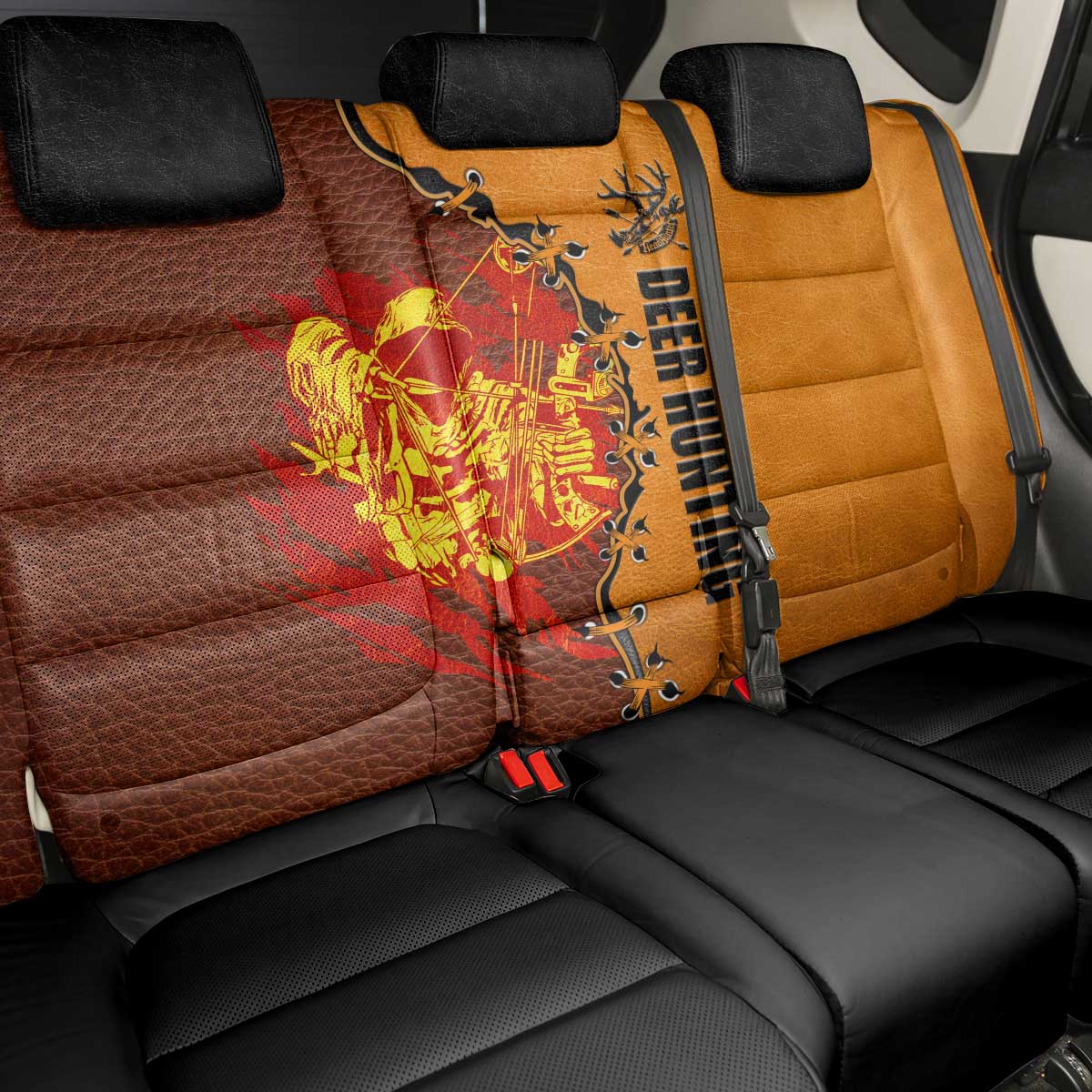 Skull Deer Hunting Back Car Seat Cover Vintage Leather Bow Hunter - Wonder Print Shop