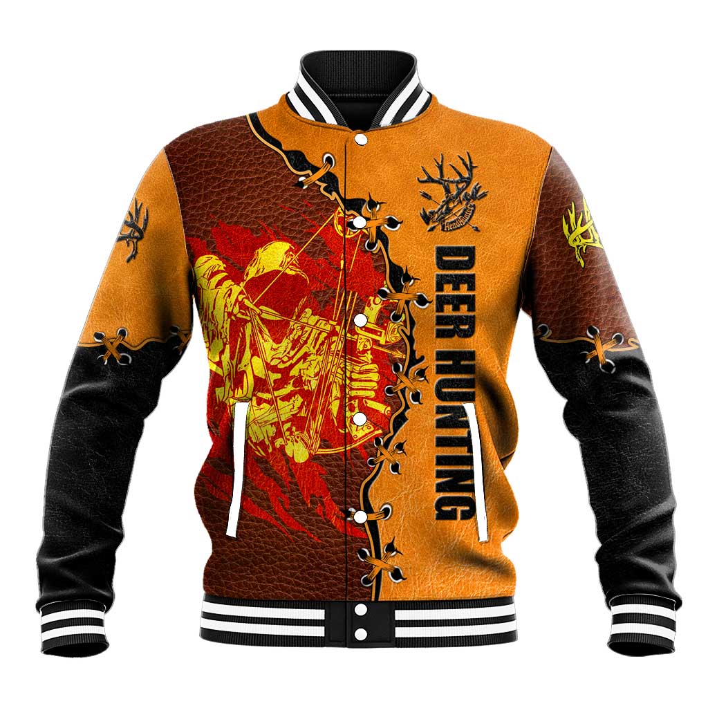 Skull Deer Hunting Baseball Jacket Vintage Leather Bow Hunter - Wonder Print Shop