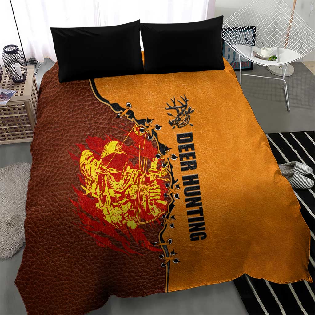 Skull Deer Hunting Bedding Set Vintage Leather Bow Hunter - Wonder Print Shop