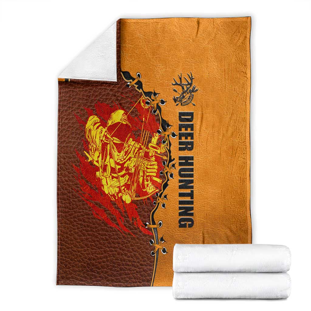 Skull Deer Hunting Blanket Vintage Leather Bow Hunter - Wonder Print Shop
