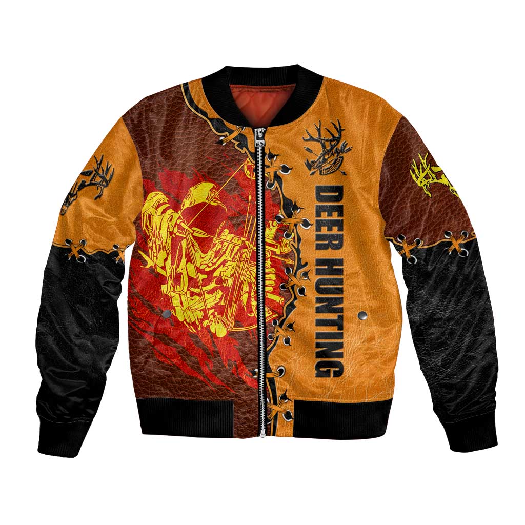 Skull Deer Hunting Bomber Jacket Vintage Leather Bow Hunter - Wonder Print Shop