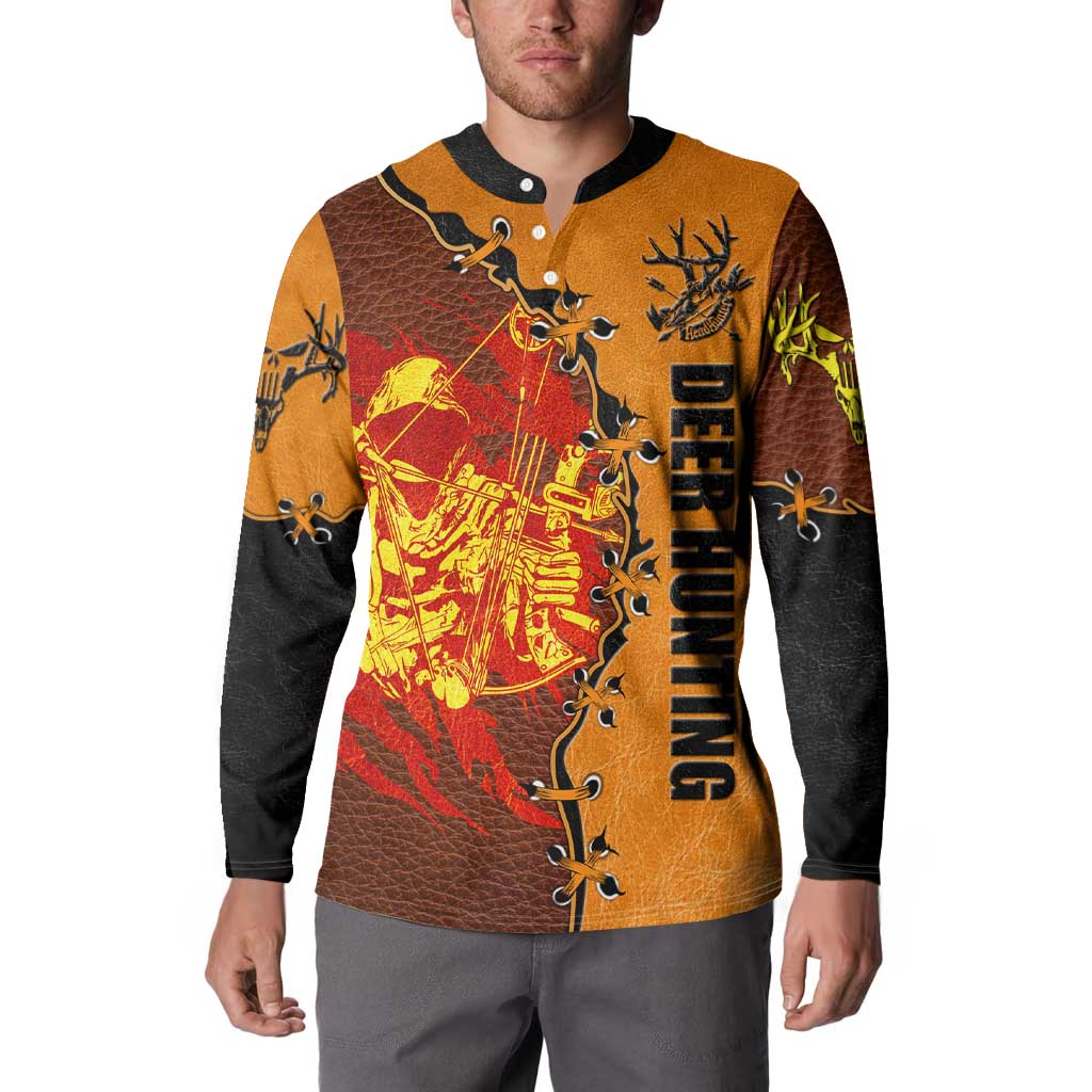 Skull Deer Hunting Button Sweatshirt Vintage Leather Bow Hunter - Wonder Print Shop