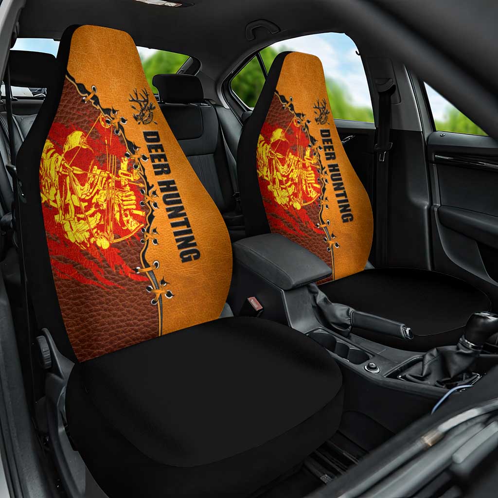 Skull Deer Hunting Car Seat Cover Vintage Leather Bow Hunter - Wonder Print Shop