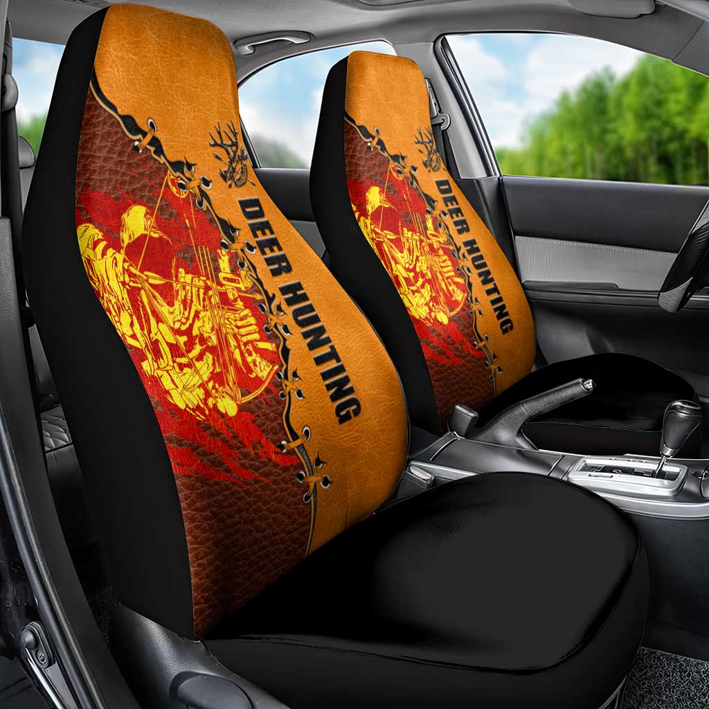Skull Deer Hunting Car Seat Cover Vintage Leather Bow Hunter - Wonder Print Shop