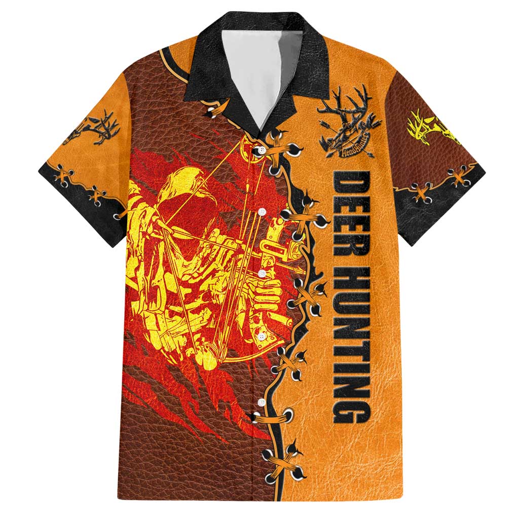 Skull Deer Hunting Hawaiian Shirt Vintage Leather Bow Hunter - Wonder Print Shop