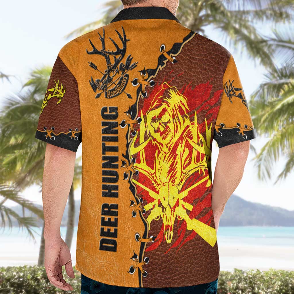 Skull Deer Hunting Hawaiian Shirt Vintage Leather Bow Hunter - Wonder Print Shop