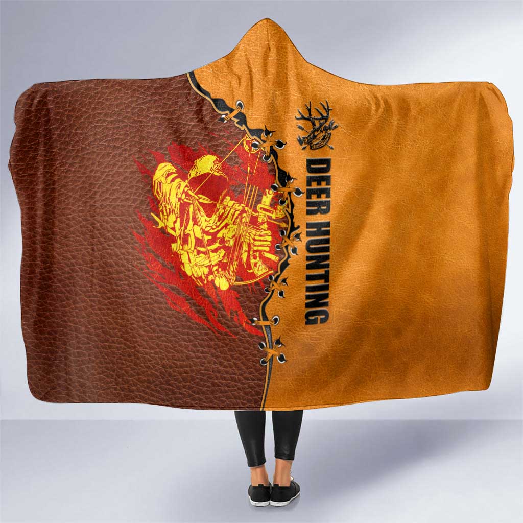 Skull Deer Hunting Hooded Blanket Vintage Leather Bow Hunter - Wonder Print Shop