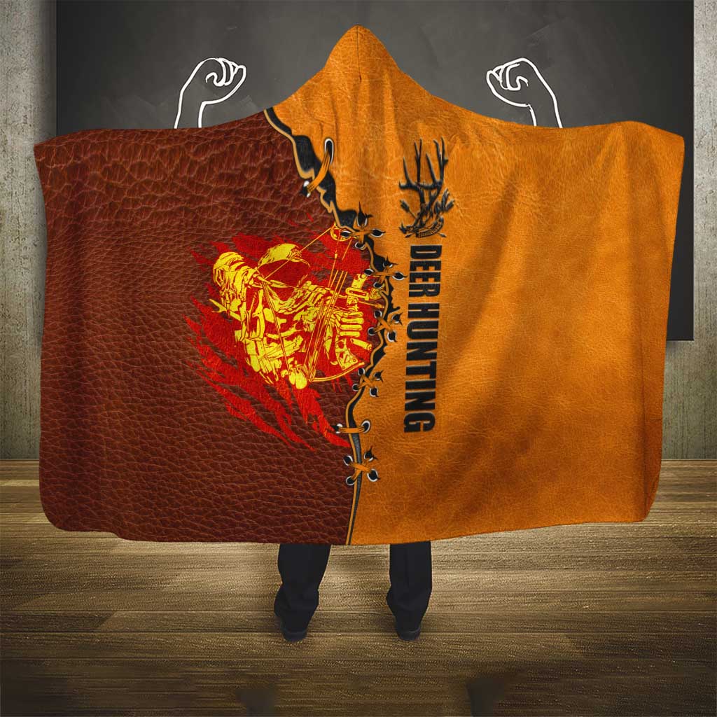Skull Deer Hunting Hooded Blanket Vintage Leather Bow Hunter - Wonder Print Shop