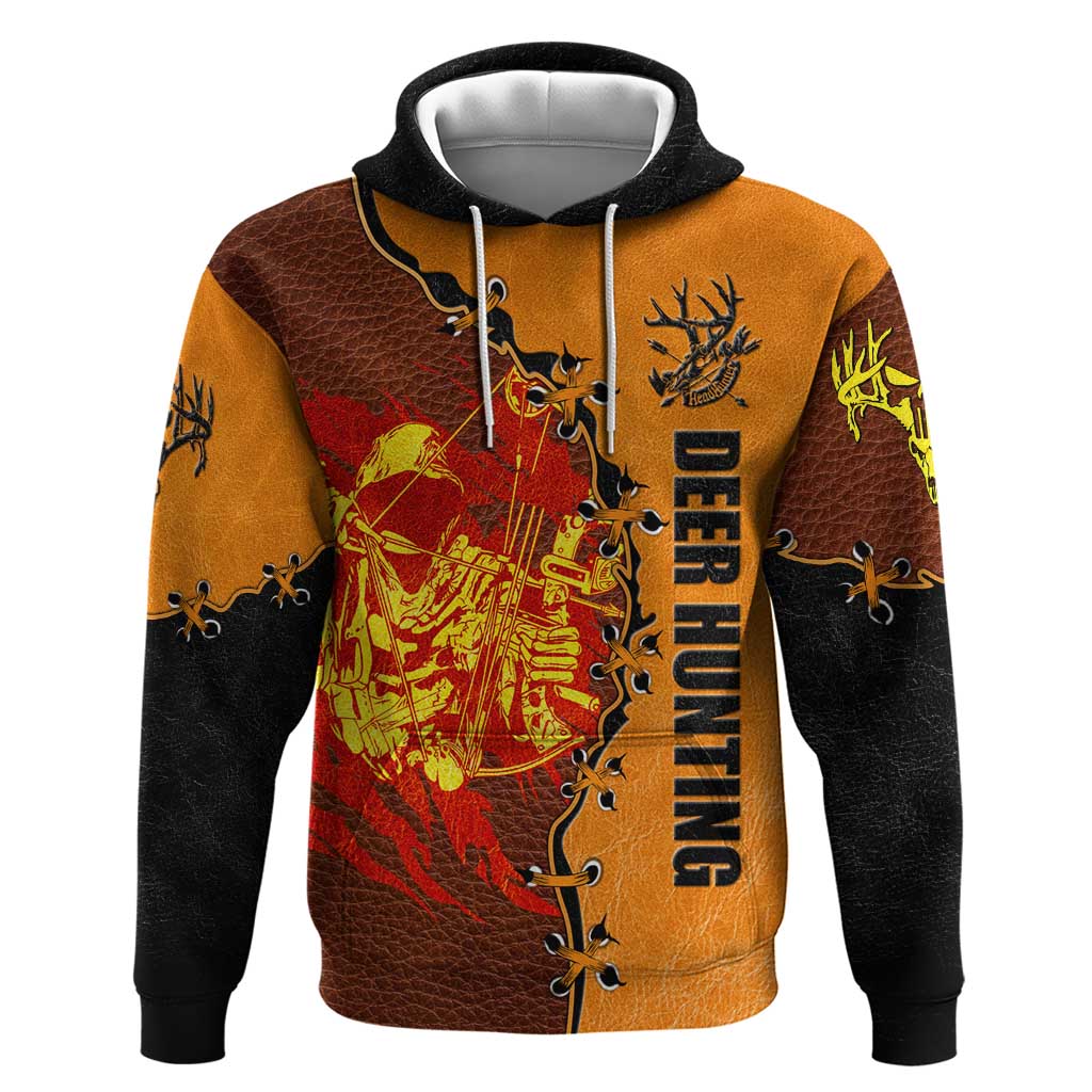 Skull Deer Hunting Hoodie Vintage Leather Bow Hunter - Wonder Print Shop