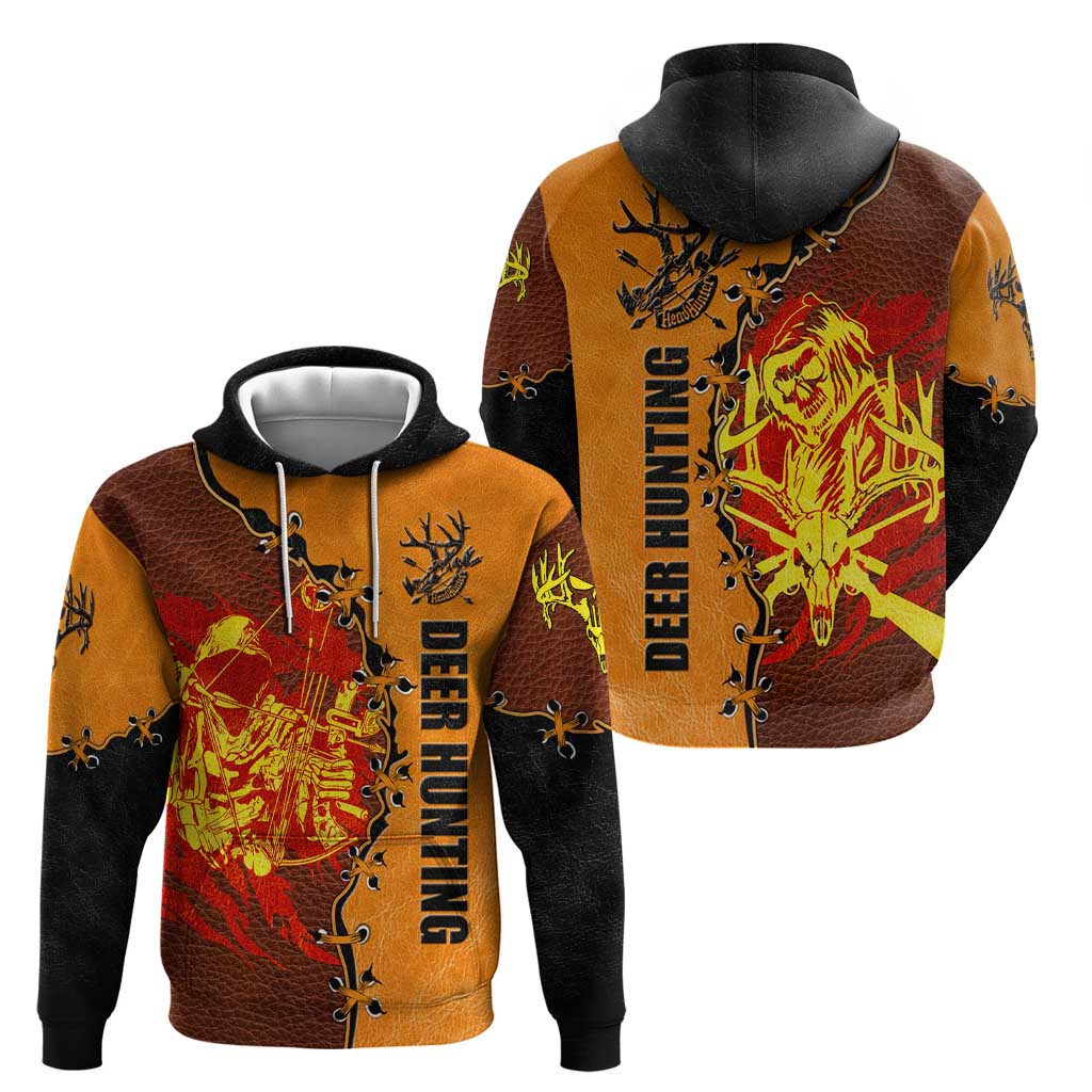 Skull Deer Hunting Hoodie Vintage Leather Bow Hunter - Wonder Print Shop