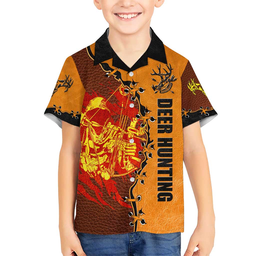 Skull Deer Hunting Kid Hawaiian Shirt Vintage Leather Bow Hunter - Wonder Print Shop