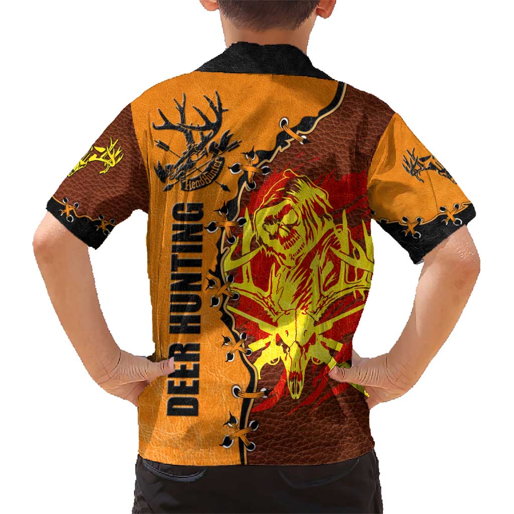 Skull Deer Hunting Kid Hawaiian Shirt Vintage Leather Bow Hunter - Wonder Print Shop